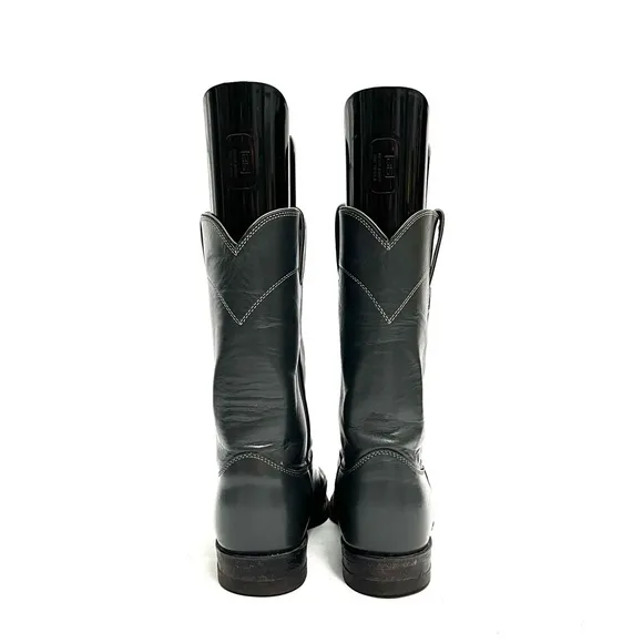 JUSTIN | Vintage 1980s mens dark gray leather western style mid calf roper boots