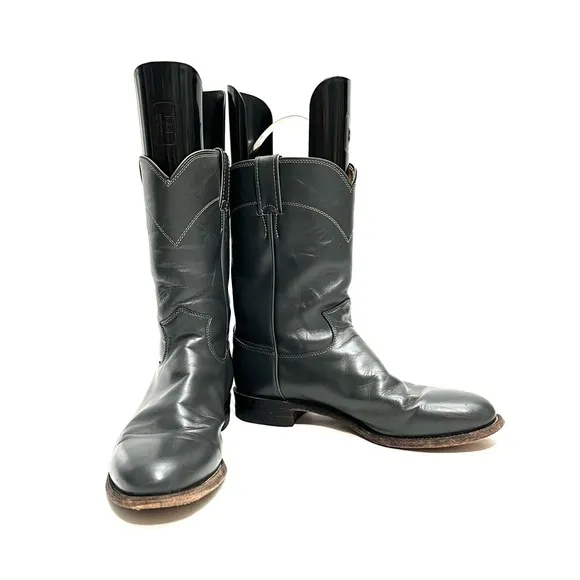 JUSTIN | Vintage 1980s mens dark gray leather western style mid calf roper boots