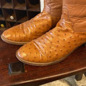Justin Women's Cognac Full Quill Ostrich Leather Super Soft Roper Boots size 11D