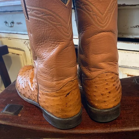 Justin Women's Cognac Full Quill Ostrich Leather Super Soft Roper Boots size 11D