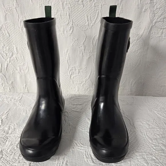 Kamik Rubber Rainboots Kids 4 Black Silver Waterproof Round Toe Mid Calf Warm