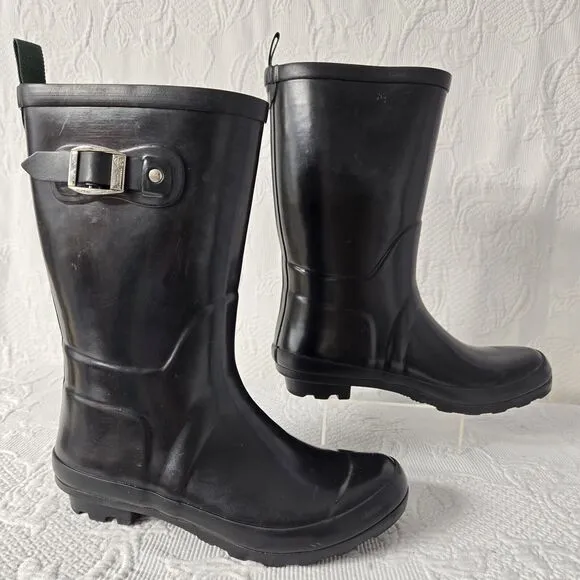 Kamik Rubber Rainboots Kids 4 Black Silver Waterproof Round Toe Mid Calf Warm