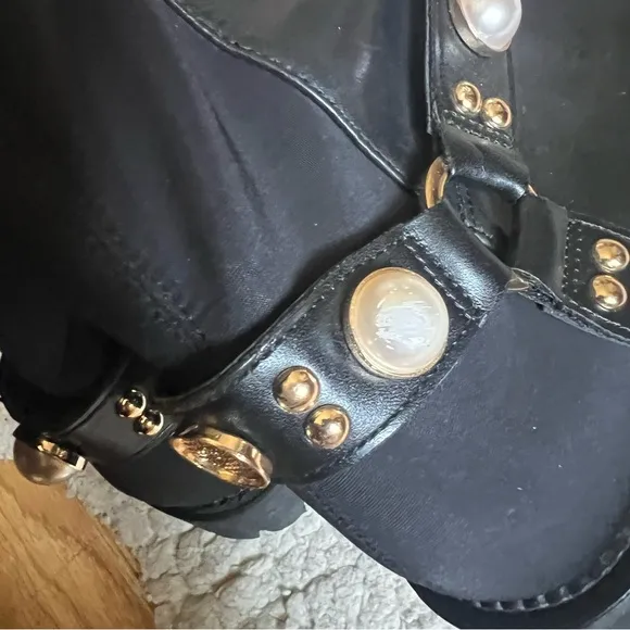 Karl Lagerfeld &quot;REESE&quot; Black Leather Pearl Detail Knee-High Boots - Size 7.5