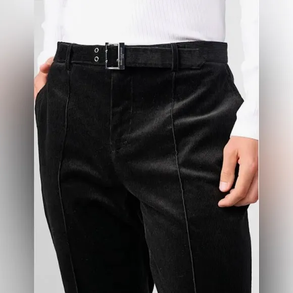 KARL LAGERFELD PARIS CORDUROY SLIM FIT PANTS BELTED PINTUCK MEN BROWN SIZE 32