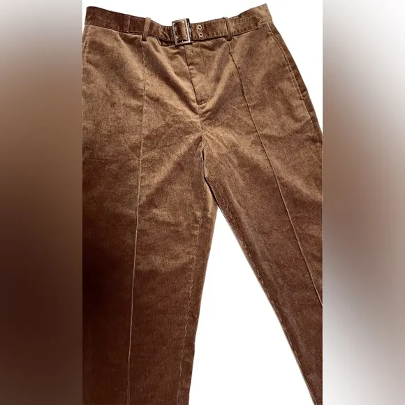 KARL LAGERFELD PARIS CORDUROY SLIM FIT PANTS BELTED PINTUCK MEN BROWN SIZE 32