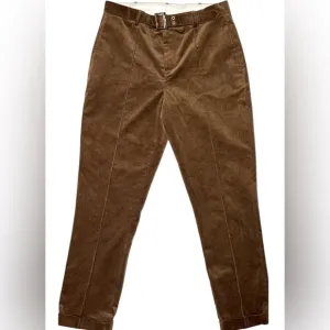 KARL LAGERFELD PARIS CORDUROY SLIM FIT PANTS BELTED PINTUCK MEN BROWN SIZE 32