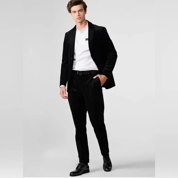 KARL LAGERFELD PARIS CORDUROY SLIM FIT PANTS BELTED PINTUCK MEN BROWN SIZE 32