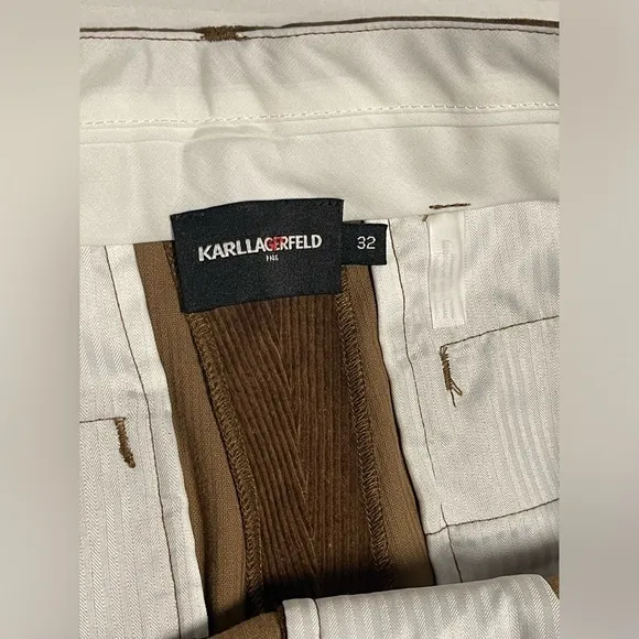 KARL LAGERFELD PARIS CORDUROY SLIM FIT PANTS BELTED PINTUCK MEN BROWN SIZE 32