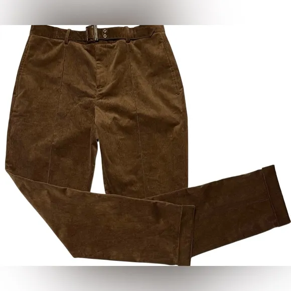 KARL LAGERFELD PARIS CORDUROY SLIM FIT PANTS BELTED PINTUCK MEN BROWN SIZE 32