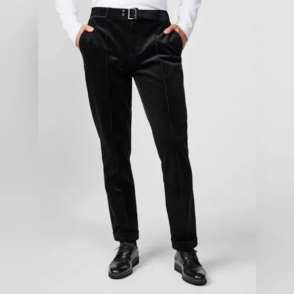 KARL LAGERFELD PARIS CORDUROY SLIM FIT PANTS BELTED PINTUCK MEN BROWN SIZE 32