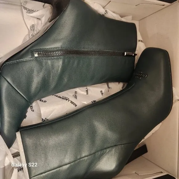 Karl Lagerfeld Paris Forest Green &quot;Vica&quot; Booties. NIB. Size Various. Host Pick.