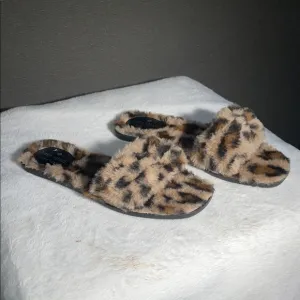Kate Spade Cozy Brown and Black Animal Print Slippers