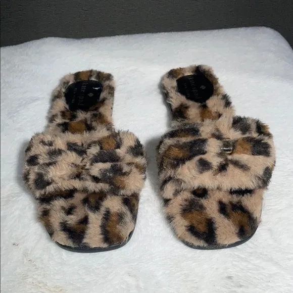 Kate Spade Cozy Brown and Black Animal Print Slippers