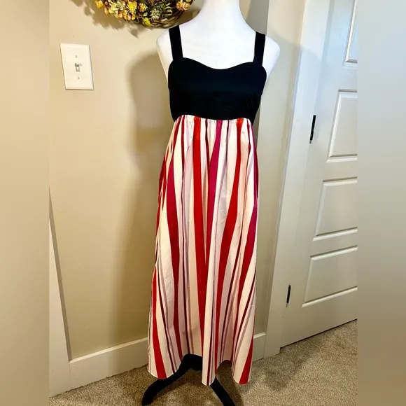 KATE SPADE Gardenside Multi Stripe Bow Detail Preppy Midi Dress NWOT  Sz XS