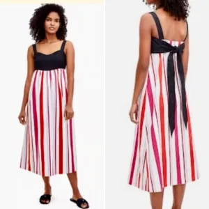 KATE SPADE Gardenside Multi Stripe Bow Detail Preppy Midi Dress NWOT  Sz XS