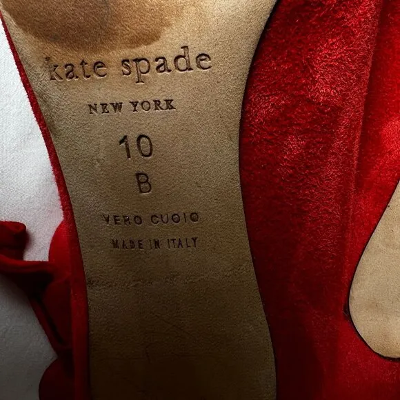 Kate Spade Levie Ankle Strap Bow Suede Stiletto Pumps Red Pointed Toe Size 10