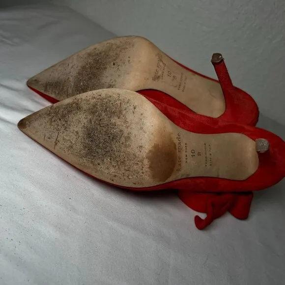 Kate Spade Levie Ankle Strap Bow Suede Stiletto Pumps Red Pointed Toe Size 10