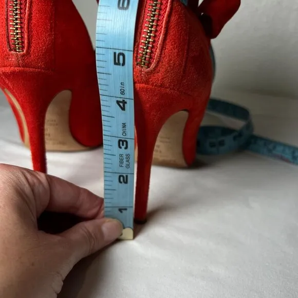 Kate Spade Levie Ankle Strap Bow Suede Stiletto Pumps Red Pointed Toe Size 10