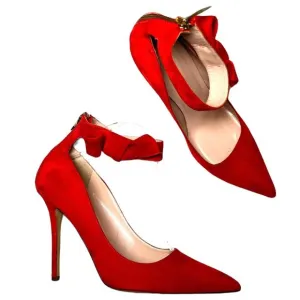 Kate Spade Levie Ankle Strap Bow Suede Stiletto Pumps Red Pointed Toe Size 10