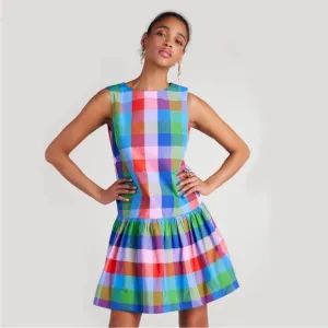 ♠️kate spade Madras Taffeta Shift Mini Dress, Blue Multi NWT