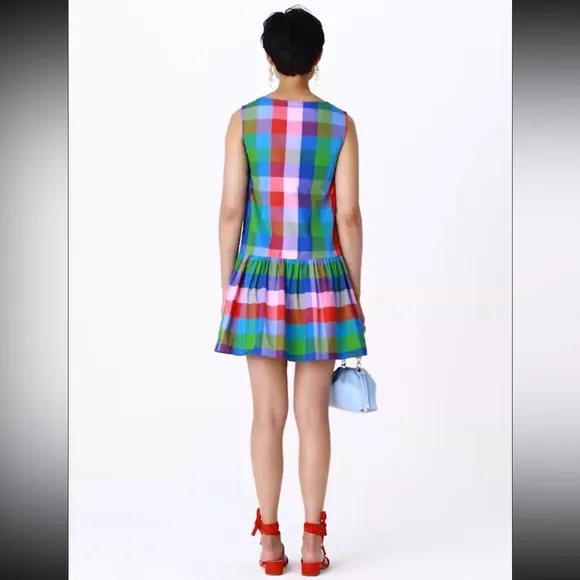 ♠️kate spade Madras Taffeta Shift Mini Dress, Blue Multi NWT
