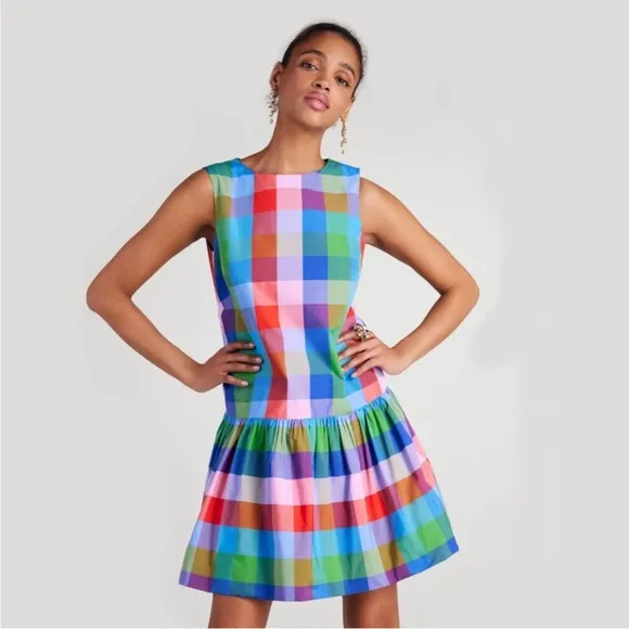 ♠️kate spade Madras Taffeta Shift Mini Dress, Blue Multi NWT