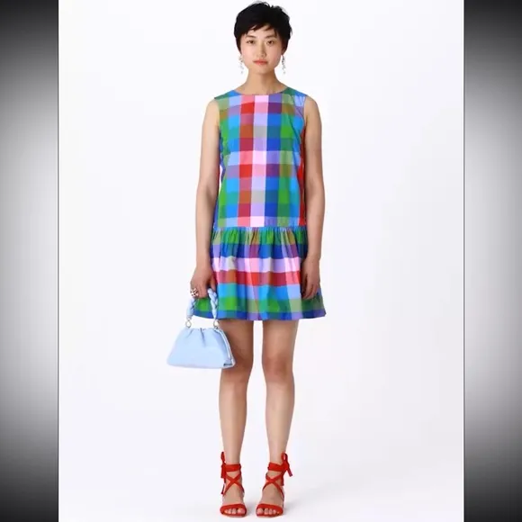 ♠️kate spade Madras Taffeta Shift Mini Dress, Blue Multi NWT