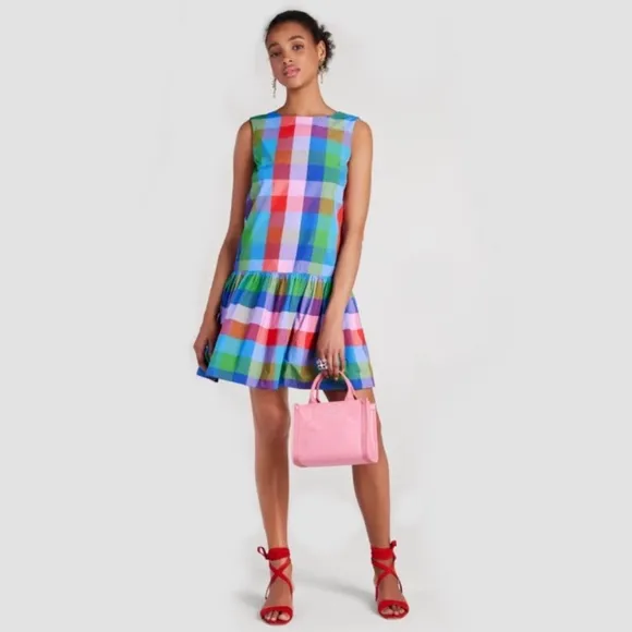 ♠️kate spade Madras Taffeta Shift Mini Dress, Blue Multi NWT