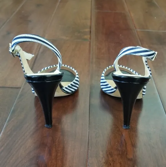 KATE SPADE NEW YORK Blue &amp; White Striped Open Toe Slingback Sandals - Size 7