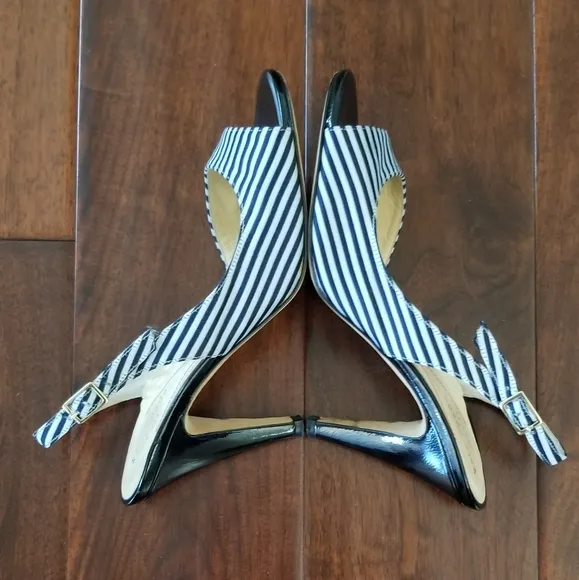 KATE SPADE NEW YORK Blue &amp; White Striped Open Toe Slingback Sandals - Size 7