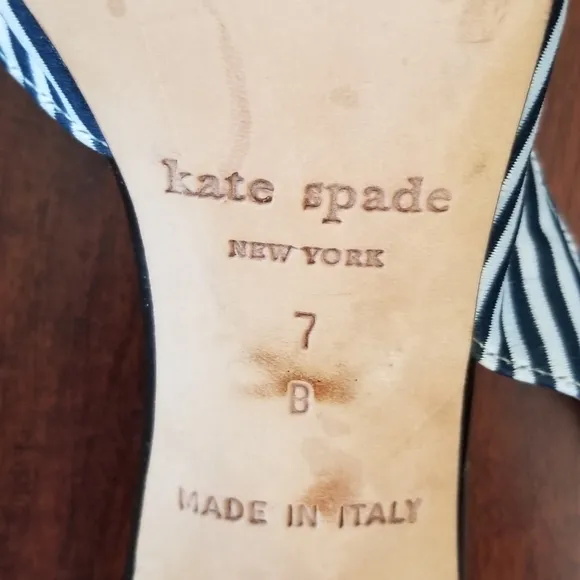 KATE SPADE NEW YORK Blue &amp; White Striped Open Toe Slingback Sandals - Size 7