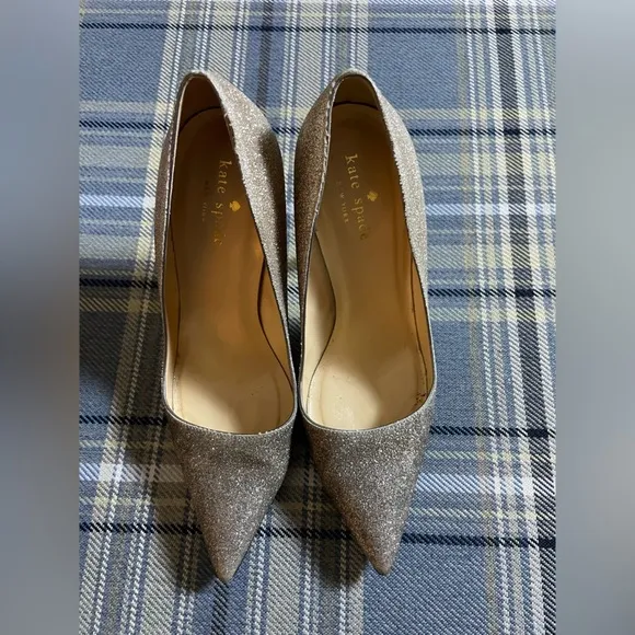 Kate Spade Patent Glitter Silver Pumps