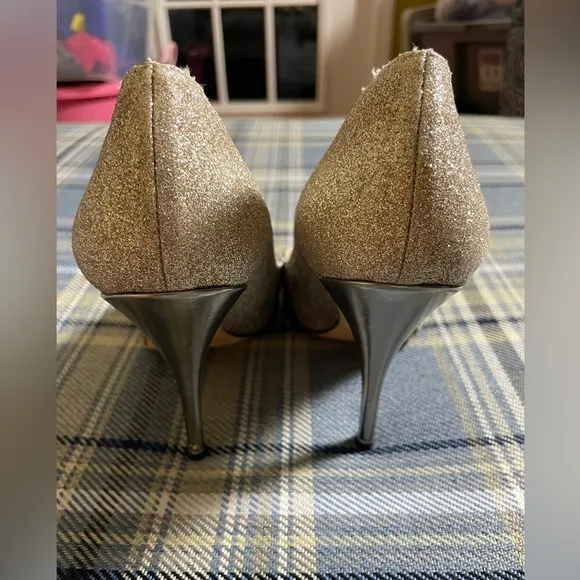 Kate Spade Patent Glitter Silver Pumps
