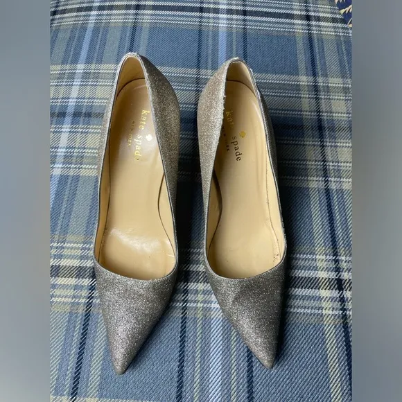 Kate Spade Patent Glitter Silver Pumps