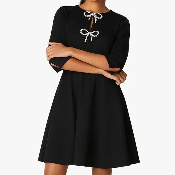 ♠️kate spade Pearl Bow Ponte Dress, Black NWT