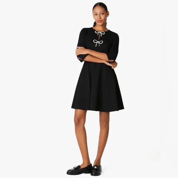 ♠️kate spade Pearl Bow Ponte Dress, Black NWT