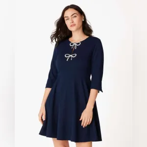 ♠️kate spade Pearl Bow Ponte Dress, Parisian Navy NWT