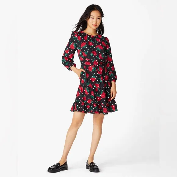 ♠️kate spade Rose Dot Toss Shift Dress, Black NWT