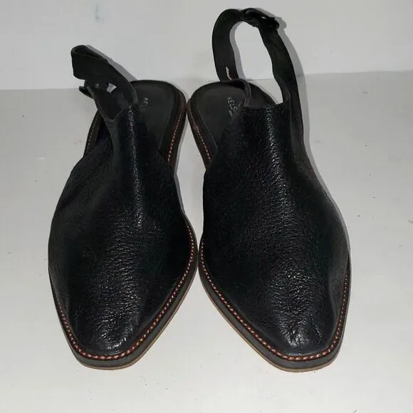 Kelsi Dagger Brooklyn Sling Back Black Leather Women's Shoes Low Heel Size 10