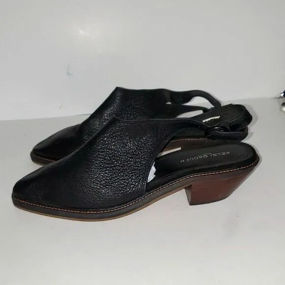 Kelsi Dagger Brooklyn Sling Back Black Leather Women's Shoes Low Heel Size 10