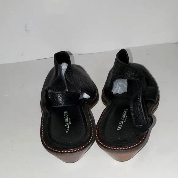 Kelsi Dagger Brooklyn Sling Back Black Leather Women's Shoes Low Heel Size 10