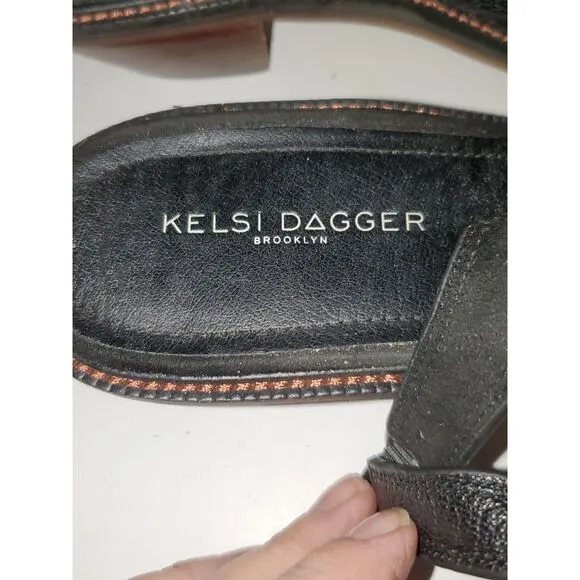 Kelsi Dagger Brooklyn Sling Back Black Leather Women's Shoes Low Heel Size 10