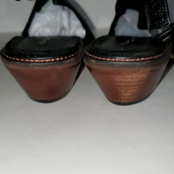 Kelsi Dagger Brooklyn Sling Back Black Leather Women's Shoes Low Heel Size 10