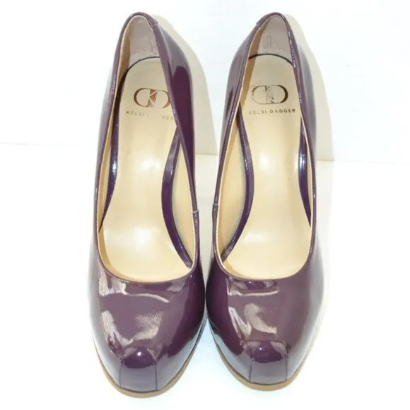 Kelsi Dagger Eggplant Plum Amethyst Purple Patent Leather Stiletto Heels 8.5