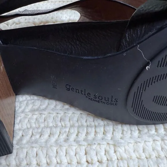 KENNETH COLE GENTLE SOULS NEW Women's 9.5 Roan Leather Heeled Sandal Shoes Black