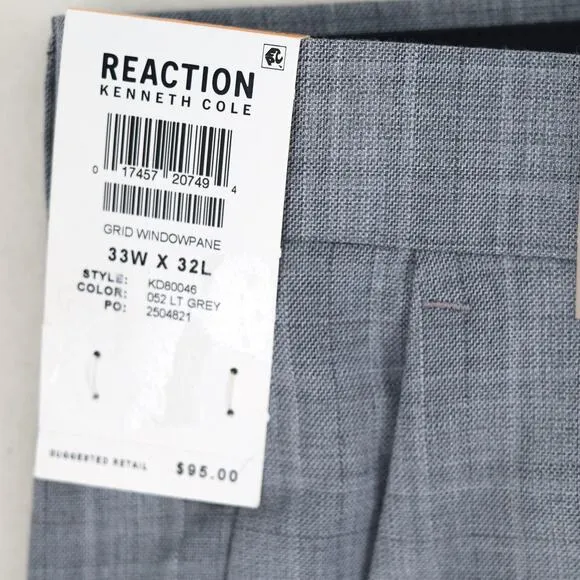 Kenneth Cole Reaction Men's Light Grey Casual Slim Fit Dress Pant Size 33Wx32L