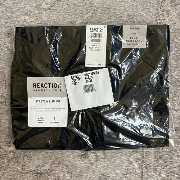 Kenneth Cole Reaction Mens Slim-Fit Stretch Dress Pants Black Size 36x32