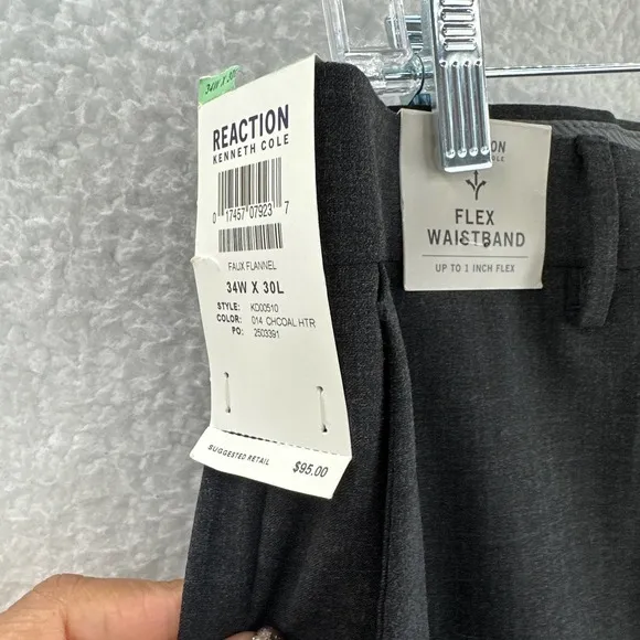 Kenneth Cole Reaction, Men’s Slim-Fit Stretch Pattern Dress Pants, 34Wx30L