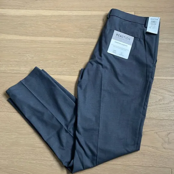 Kenneth Cole Reaction Men’s Stretch Slim Fit Charcoal Suit Dress Pants 32Wx32L