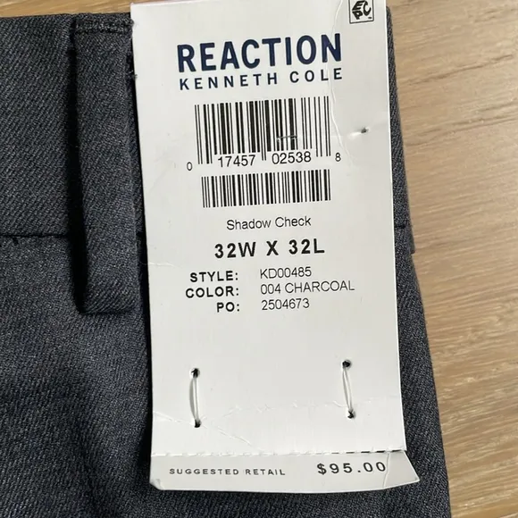 Kenneth Cole Reaction Men’s Stretch Slim Fit Charcoal Suit Dress Pants 32Wx32L